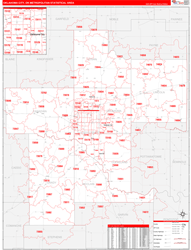 Oklahoma City Metro Area Wall Map Red Line Style 2024